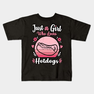 Just A Girl Who Loves Hotdogs Pink Retro Vintage gift idea Kids T-Shirt